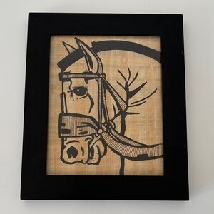 Hand Illustrated Horse Ink on Papyrus Double Glass Frame